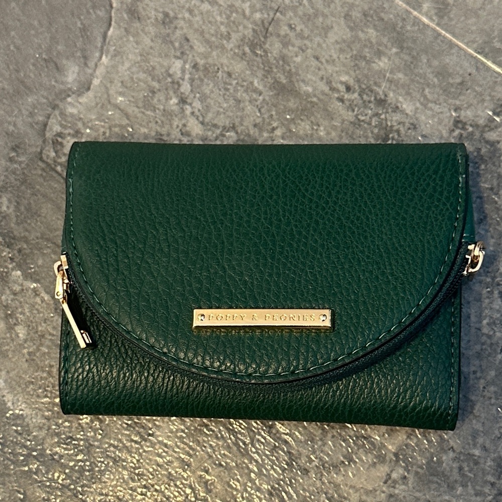 Poppy and peonies Dark Green Leather Wallet